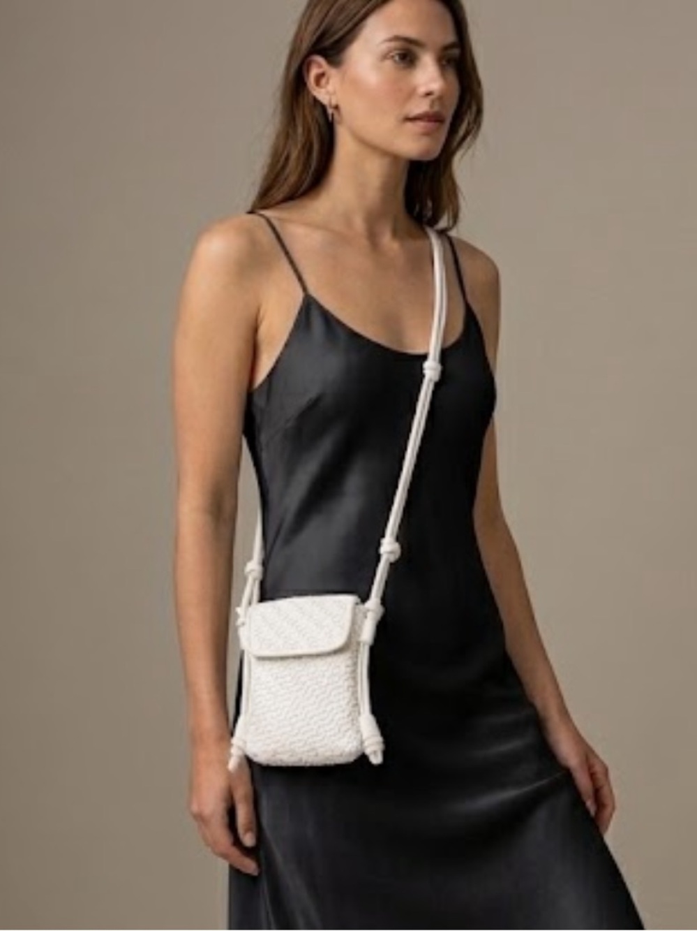Anthropologie Dolce Vita White Woven Crossbody Phone Pouch